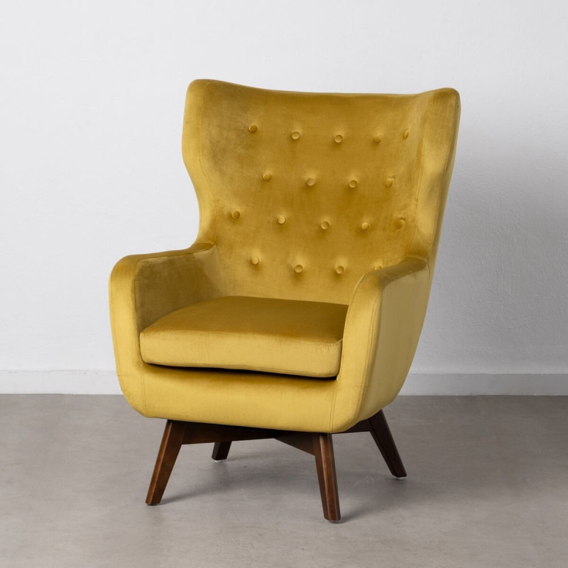 Sillón 75 x 83 x 103 cm Tejido Sintético Madera Mostaza Sillón 75 x 83 x 103 cm Tejido Sintético Madera Mostaza