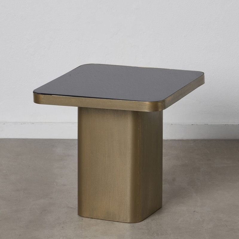 Mesa auxiliar 50,5 x 50,5 x 51 cm Cristal Negro Dorado Metal Mesa auxiliar 50,5 x 50,5 x 51 cm Cristal Negro Dorado Metal