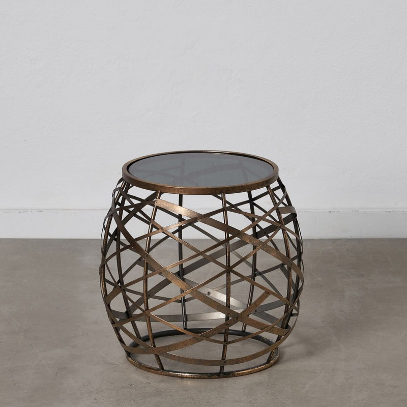 Mesa auxiliar 42 x 42 x 40 cm Cristal Gris Dorado Metal Mesa auxiliar 42 x 42 x 40 cm Cristal Gris Dorado Metal