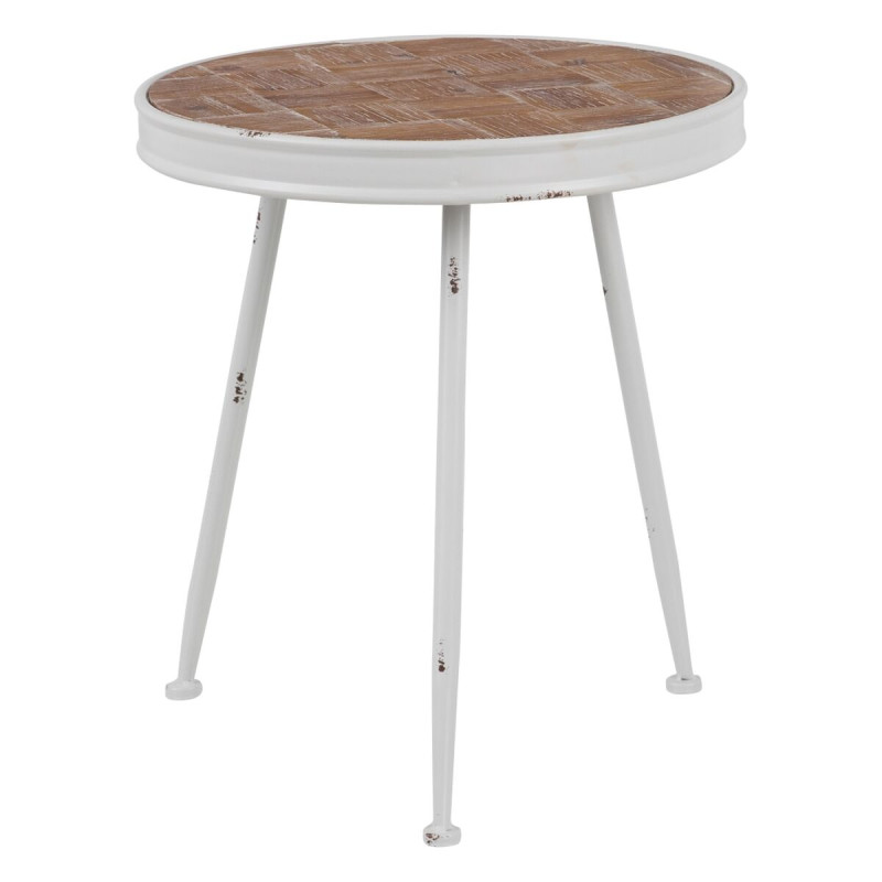 Mesa auxiliar 50 x 50 x 56 cm Natural Metal Blanco Mesa auxiliar 50 x 50 x 56 cm Natural Metal Blanco