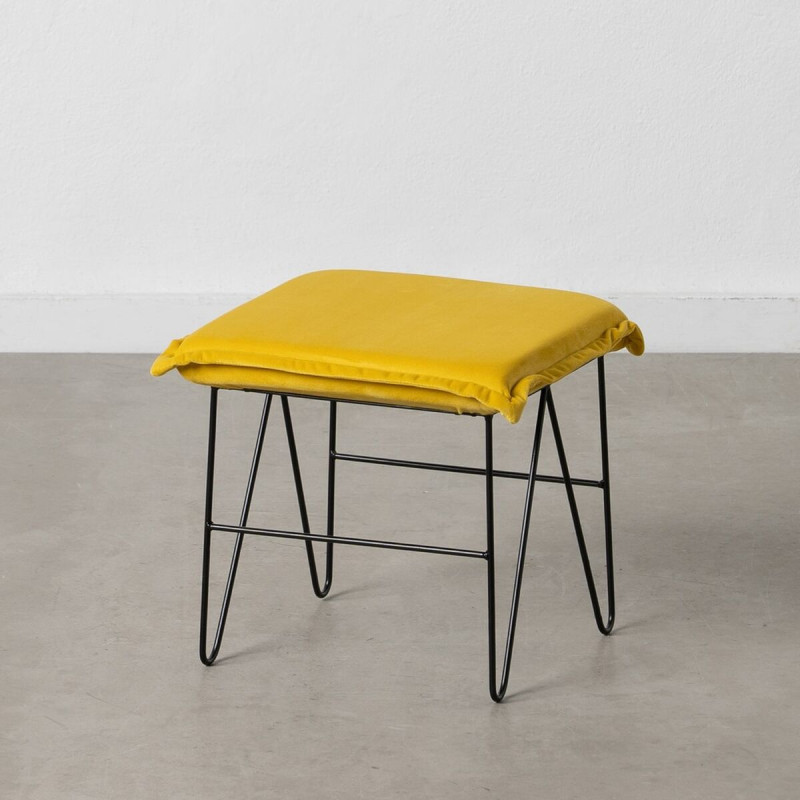 Puff Tejido Sintético Metal Amarillo 40 x 40 x 35 cm Puff Tejido Sintético Metal Amarillo 40 x 40 x 35 cm