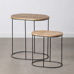 Mesa auxiliar 60 x 39,5 x 60 cm Natural Negro Metal Madera (2 Unidades