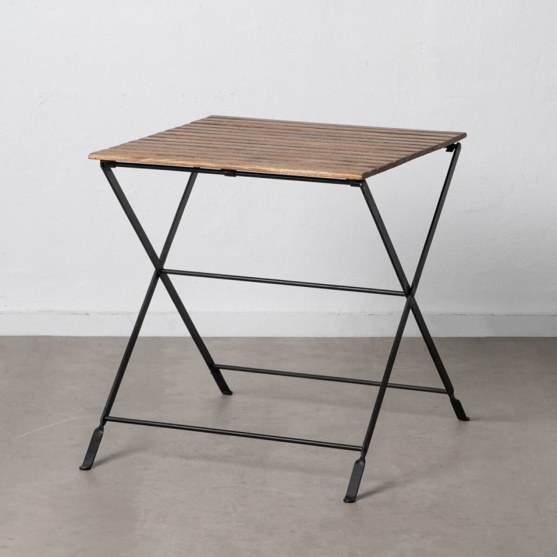 Mesa auxiliar 70 x 70 x 76 cm Natural Negro Madera Hierro Mesa auxiliar 70 x 70 x 76 cm Natural Negro Madera Hierro