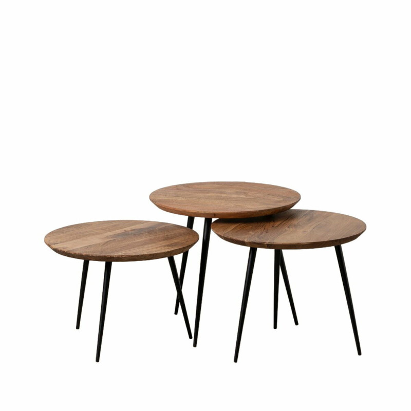 Juego de 3 mesas Madera Metal Hierro Madera de acacia 50 x 50 x 45 cm Juego de 3 mesas Madera Metal Hierro Madera de acacia 50 x 50 x 45 cm