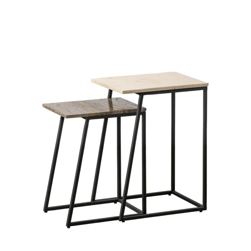 Mesa auxiliar 45 x 35 x 63,5 cm Marrón Crema Mármol Hierro (2 Unidad Mesa auxiliar 45 x 35 x 63,5 cm Marrón Crema Mármol Hierro (2 Unidad