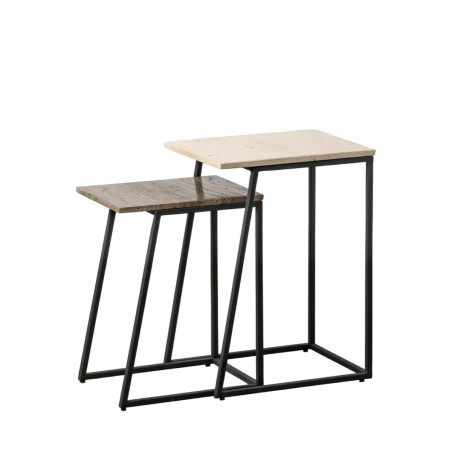 Mesa auxiliar 45 x 35 x 63,5 cm Marrón Crema Mármol Hierro (2 Unidad