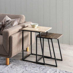 Mesa auxiliar 45 x 35 x 63,5 cm Marrón Crema Mármol Hierro (2 Unidad