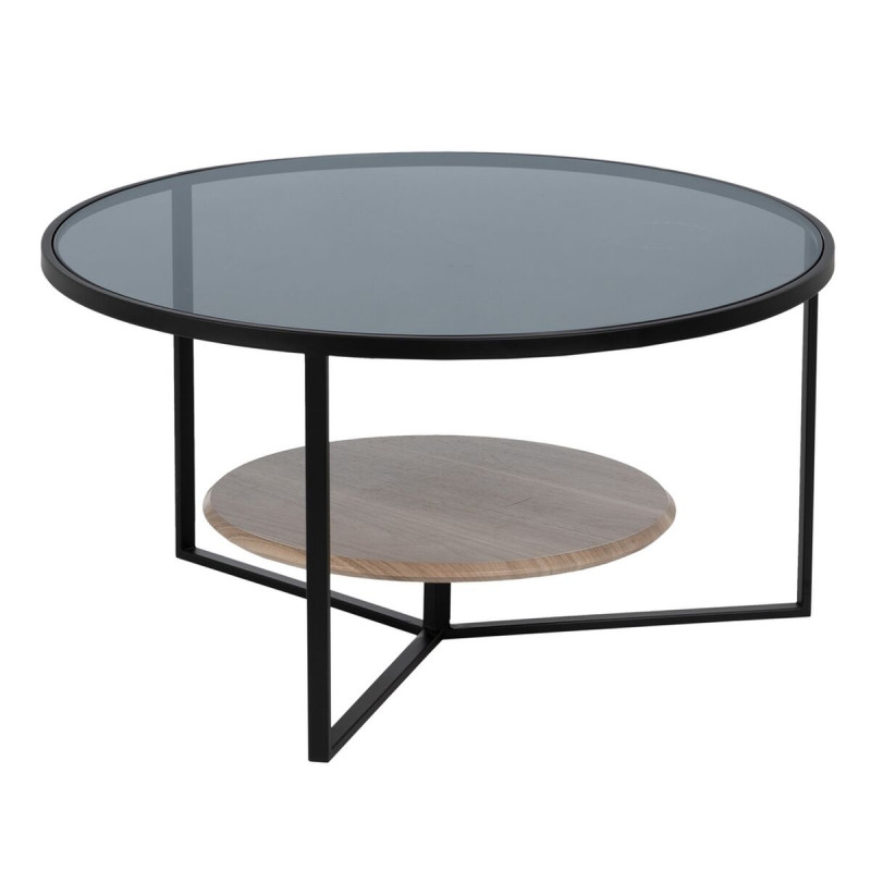 Mesa de Centro Negro Natural Cristal Hierro Madera MDF 75 x 75 x 40 cm Mesa de Centro Negro Natural Cristal Hierro Madera MDF 75 x 75 x 40 cm