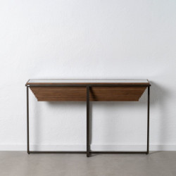 Consola Negro Natural Hierro Cristal Templado Madera de abeto 134 x 32