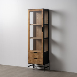 Vitrina ORLEANS Negro Natural Cristal Hierro Madera MDF 61 x 40 x 196