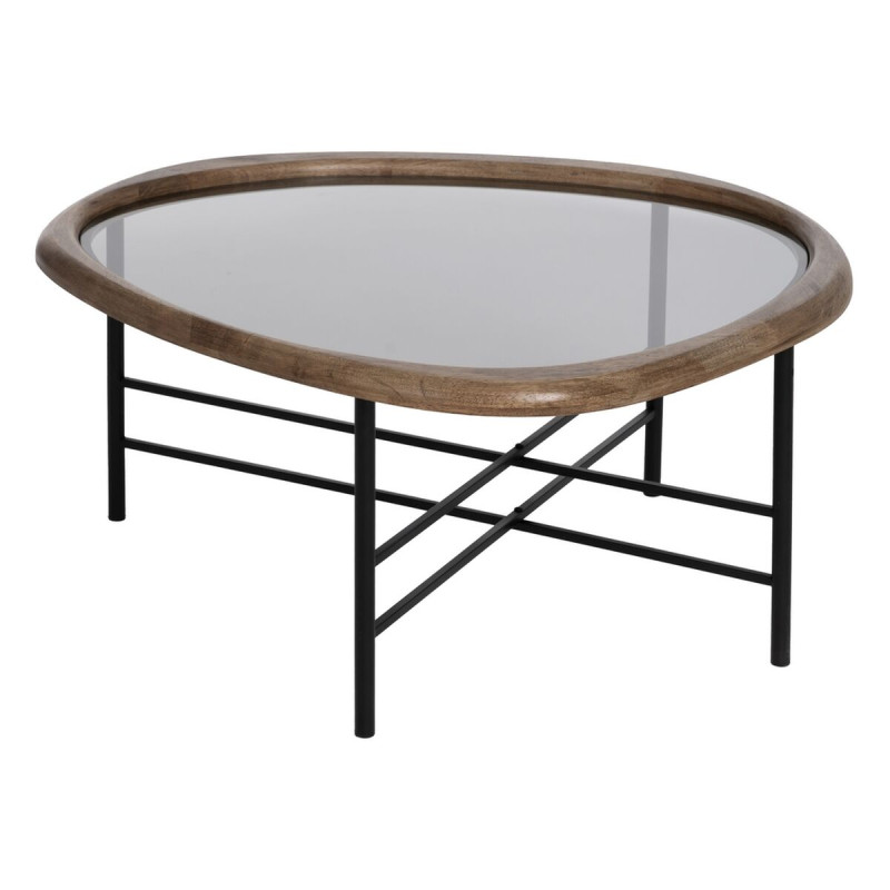 Mesa de Centro Negro Natural Cristal Hierro Madera de caucho 76 x 81 x Mesa de Centro Negro Natural Cristal Hierro Madera de caucho 76 x 81 x