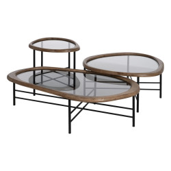 Mesa de Centro Negro Natural Cristal Hierro Madera de caucho 76 x 81 x