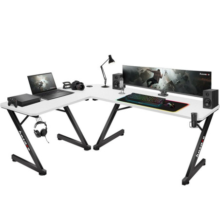 Mesa de Escritorio Gaming Huzaro HZ-Hero 7.0 Blanco Negro Fibra de car