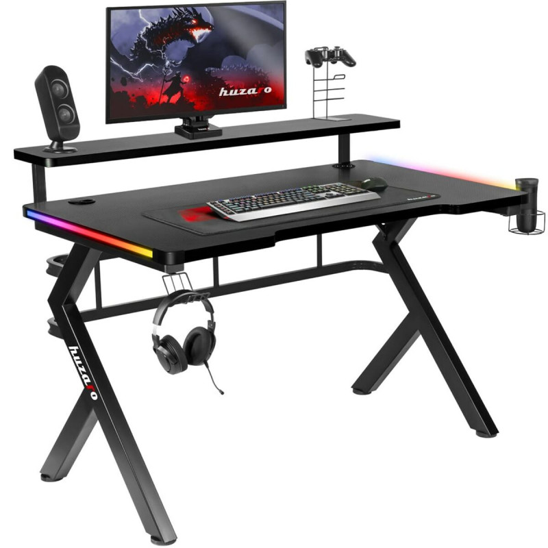 Mesa de Escritorio Gaming Huzaro HZ-Hero 5.0 RGB Negro Acero Fibra de