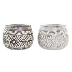 Macetero DKD Home Decor Marrón Blanco (2 Unidades) (22 x 22 x 16 cm)