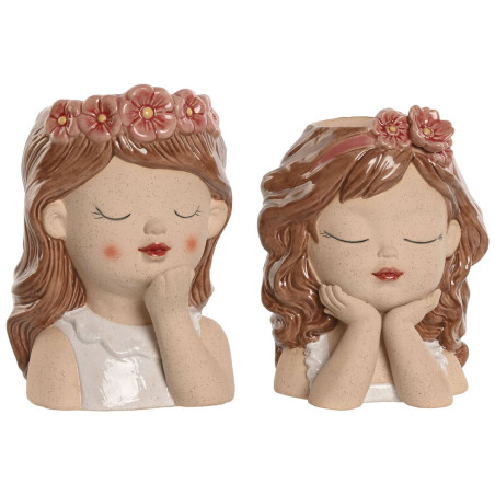 Macetero Home ESPRIT Blanco Beige Rosa Dolomita chica 12 x 14 x 18 cm