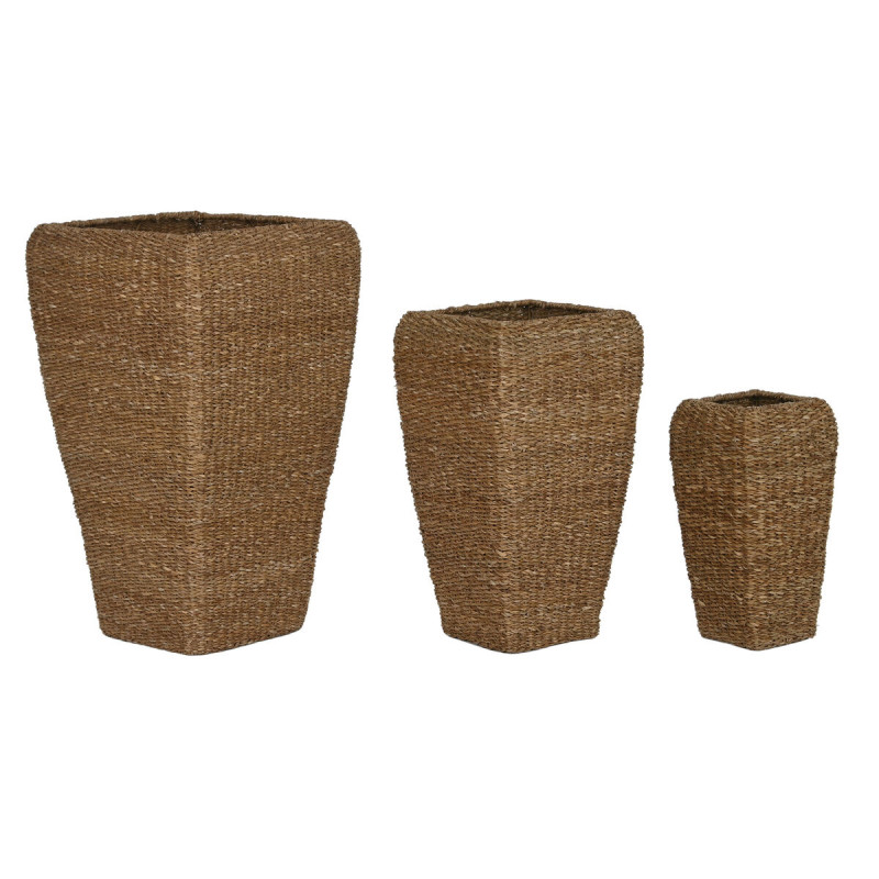 Set de Maceteros Home ESPRIT Natural Metal Fibra natural 40 x 40 x 70