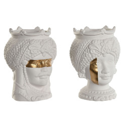 Macetero Home ESPRIT Blanco Dorado Porcelana 15 x 15 x 26.5 cm (2 Unid