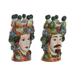 Macetero Home ESPRIT Verde Multicolor Porcelana 20 x 20 x 32 cm (2 Uni