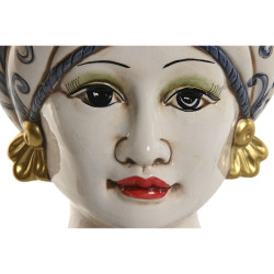 Macetero Home ESPRIT Azul Blanco Dorado Porcelana 15 x 15 x 26 cm (2 U