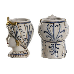 Macetero Home ESPRIT Azul Blanco Dorado Porcelana 15 x 15 x 26 cm (2 U
