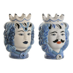 Macetero Home ESPRIT Azul Blanco Porcelana 15 x 15 x 26 cm