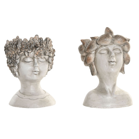 Macetero Home ESPRIT Gris Resina Cara Shabby Chic 18 x 15 x 23 cm (2 U