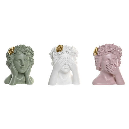 Macetero Home ESPRIT Blanco Verde Rosa Dorado Resina Urbano 16,5 X 16,