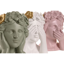 Macetero Home ESPRIT Blanco Verde Rosa Dorado Resina Urbano 16,5 X 16,