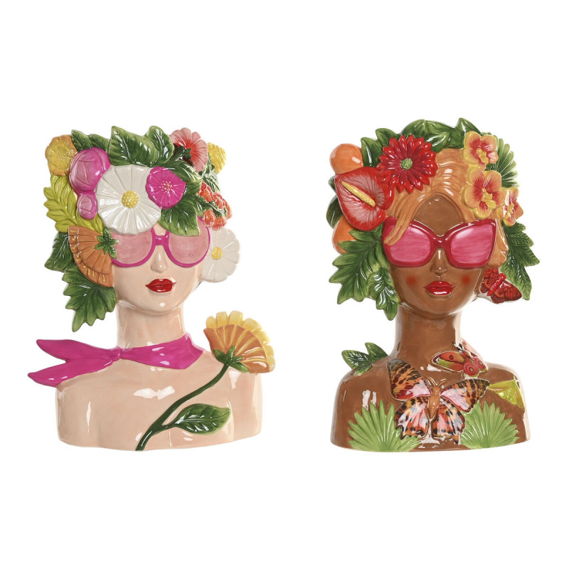 Macetero Home ESPRIT Multicolor Cerámica Tropical 27 X 17 X 35 CM (2