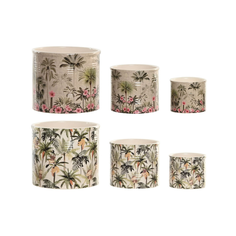 Macetero Home ESPRIT Verde Multicolor Cerámica Tropical 13,6 X 13,6 X
