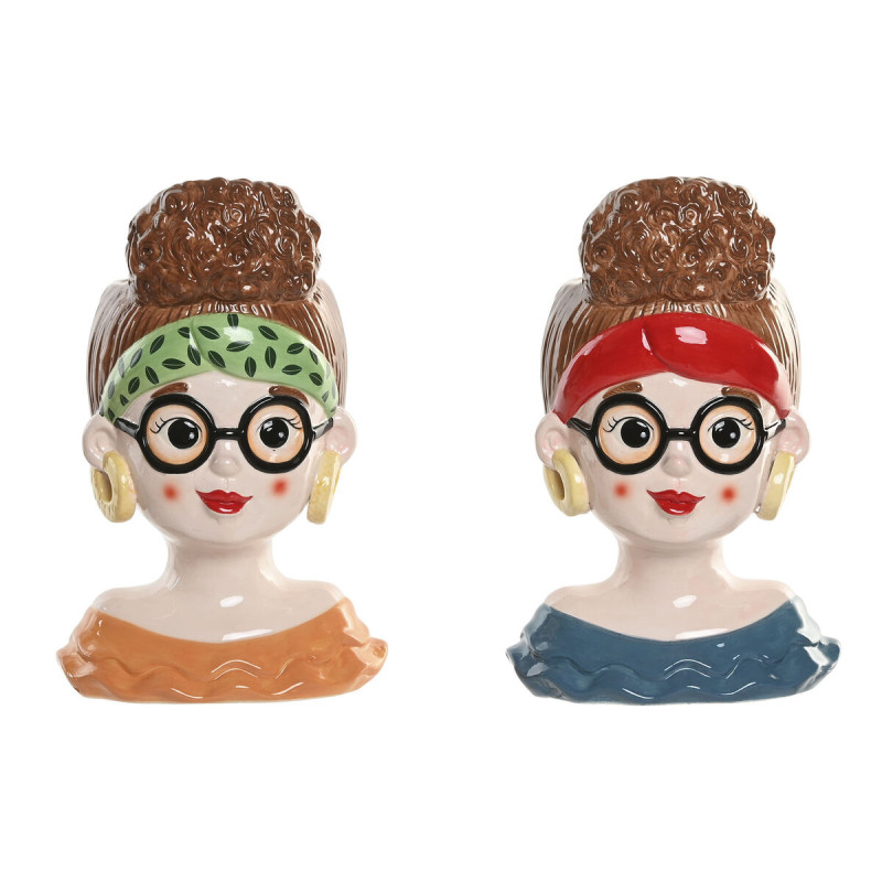 Macetero Home ESPRIT Multicolor Cerámica Tropical chica 18 x 14 x 28