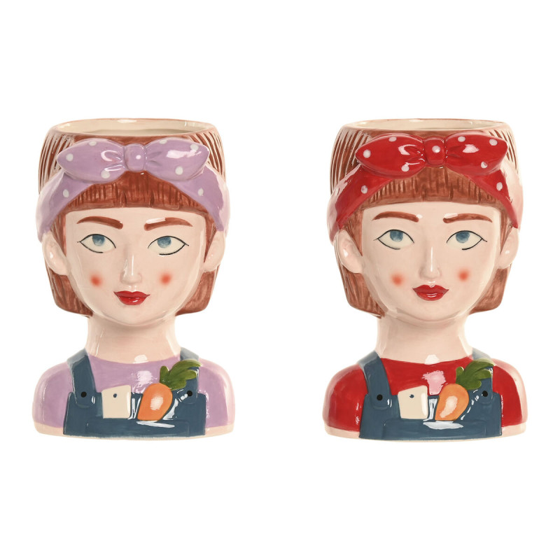 Macetero Home ESPRIT Multicolor Cerámica Urbano 10 x 9 x 15 cm (2 Uni