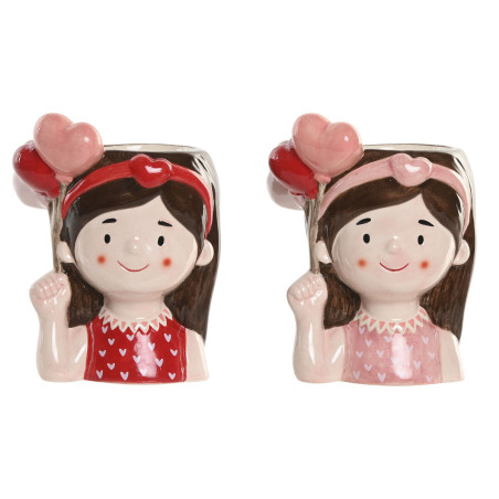 Macetero Home ESPRIT Rojo Rosa Cerámica chica Urbano 12 x 9 x 16 cm (