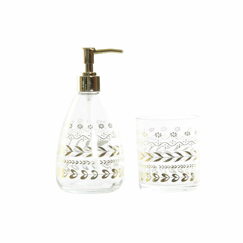 Set de Baño DKD Home Decor Dorado Cristal ABS Plástico Hoja de plant