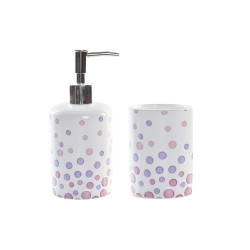 Set de Baño DKD Home Decor Blanco ABS Dolomita A topos 7 x 7 x 17,5 c
