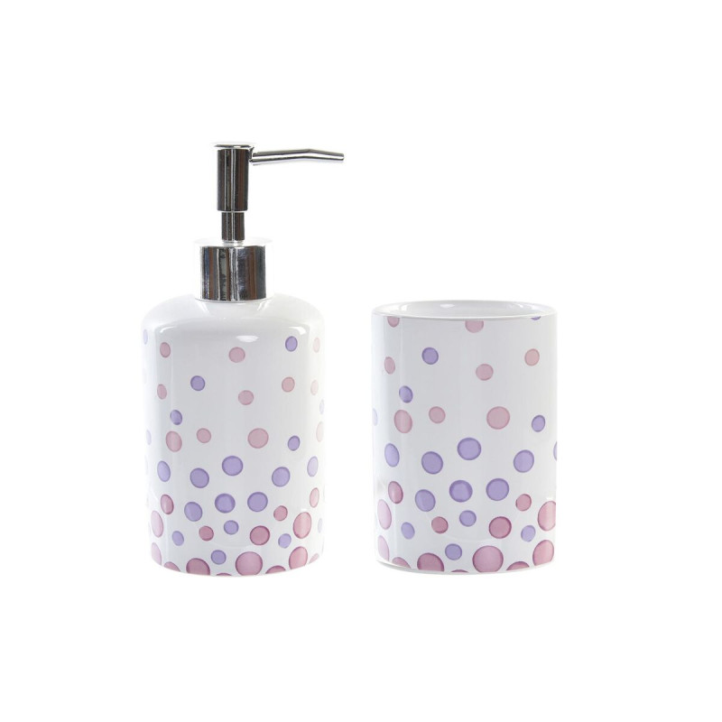 Set de Baño DKD Home Decor Blanco ABS Dolomita A topos 7 x 7 x 17,5 c
