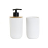 Set de Baño DKD Home Decor Blanco Blanco/Negro Metal Bambú Gres Esca