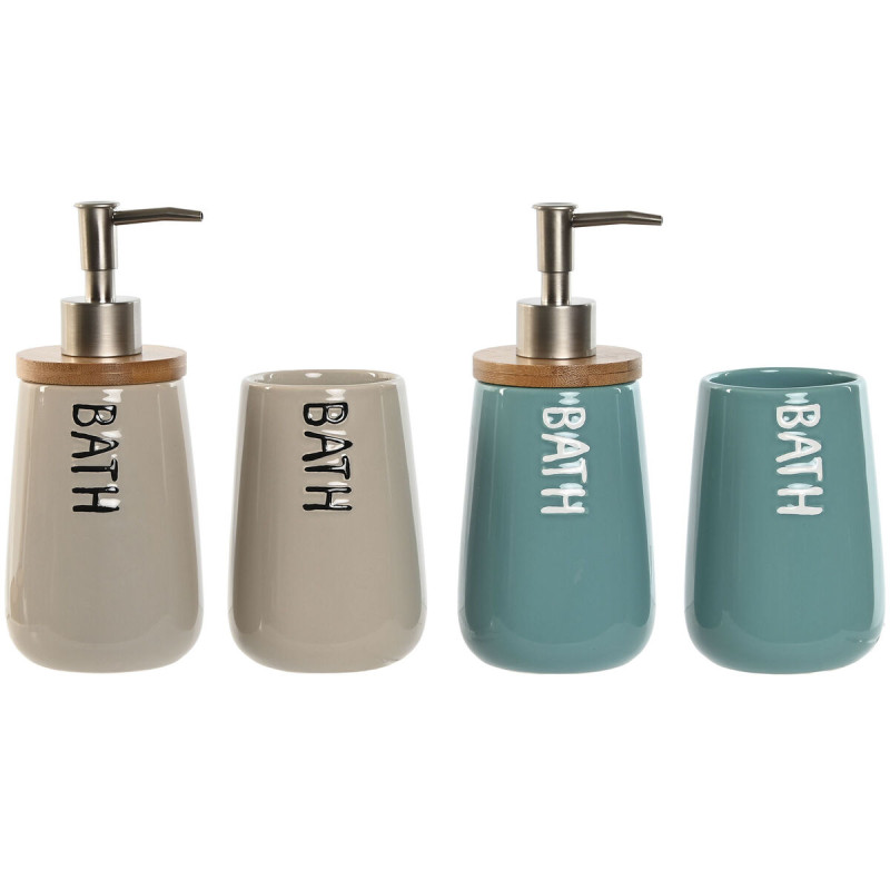 Set de Baño Home ESPRIT Beige Turquesa Bambú ABS Dolomita 9 x 8,5 x