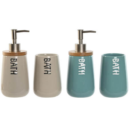Set de Baño Home ESPRIT Beige Turquesa Bambú ABS Dolomita 9 x 8,5 x