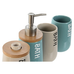 Set de Baño Home ESPRIT Beige Turquesa Bambú ABS Dolomita 9 x 8,5 x