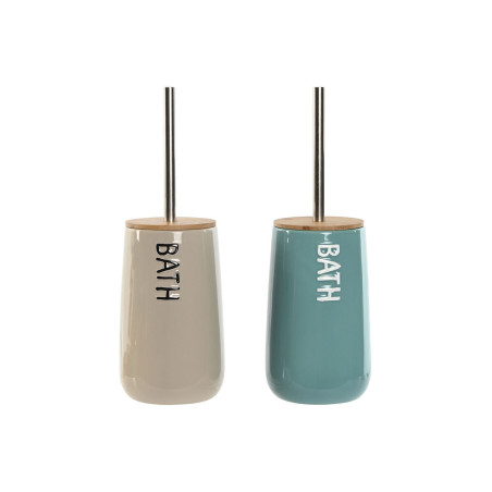 Escobilla para el Baño Home ESPRIT Beige Turquesa Bambú Acero Inoxid
