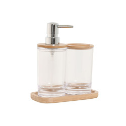 Set de Baño Home ESPRIT Transparente Natural Bambú Aluminio Poliesti