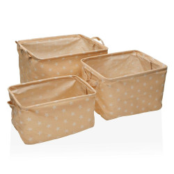 Set de Cajas Organizadoras Apilables Versa rect stars Beige Poliéster