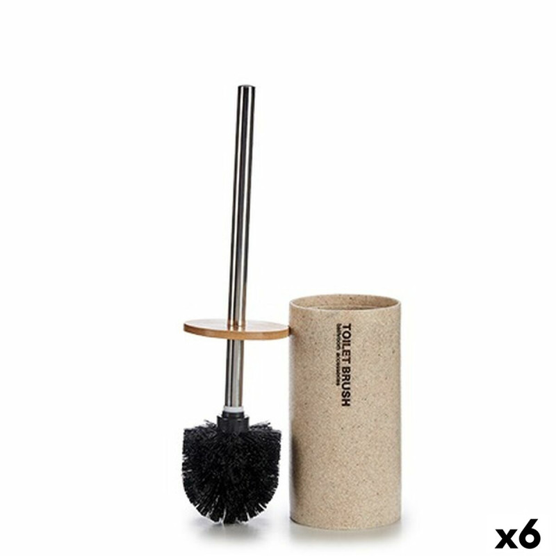 Escobilla para el Baño Beige Plateado Metal Resina Bambú 9,6 x 37,5