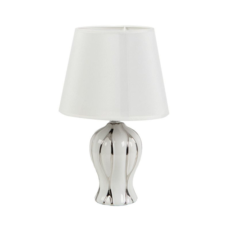Lámpara de mesa Romimex Blanco Plateado Cerámica 10 x 32 x 10 cm Lámpara de mesa Romimex Blanco Plateado Cerámica 10 x 32 x 10 cm