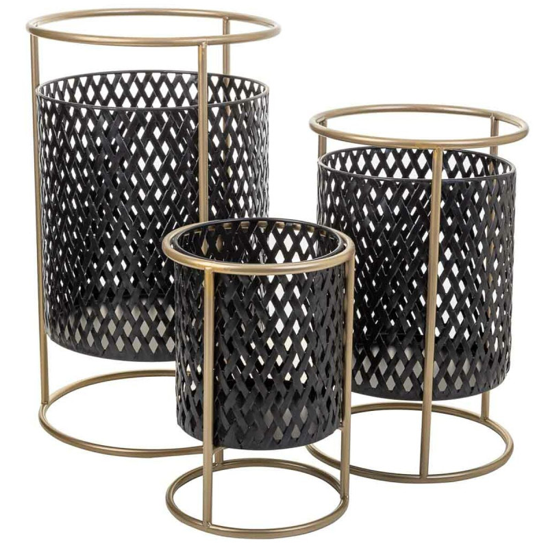 Set de Maceteros Alexandra House Living Negro Metal Hierro 27 x 74 x 2