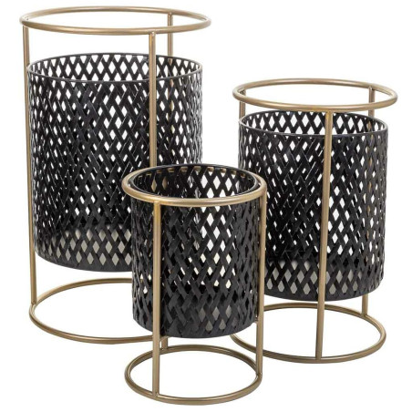 Set de Maceteros Alexandra House Living Negro Metal Hierro 27 x 74 x 2