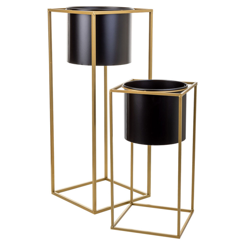 Set de Maceteros Alexandra House Living Negro Metal Hierro 26 x 178 x