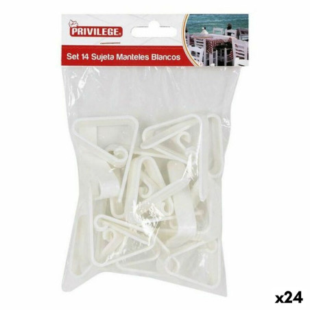 Pinza Sujeta Manteles Privilege 59443 14 pcs Blanco 4,5 cm (14 Piezas)